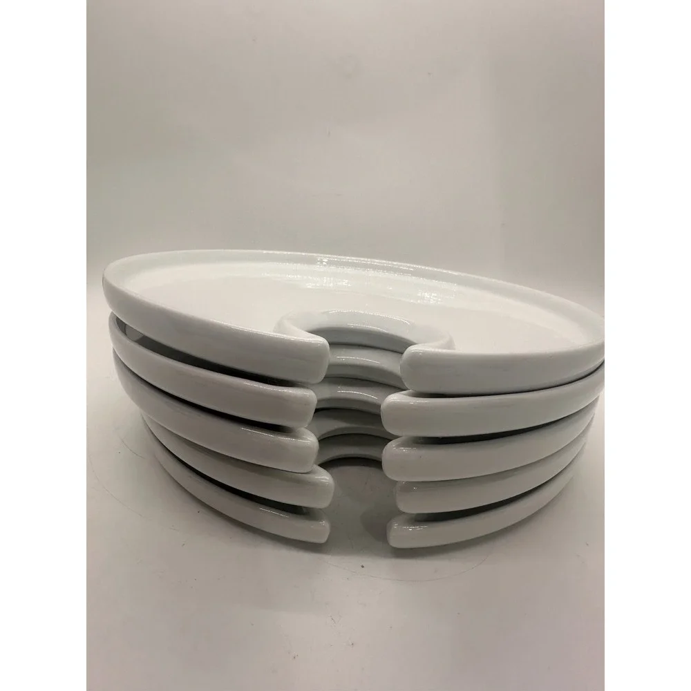 Pottery Barn Great White Mingling Wine Appetizer Plates Glass Holder Set of 5